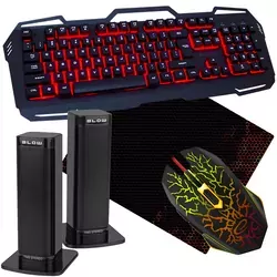 Klawiatura podświetlana gamingowa BLOW COLD STEEL + mata + mysz  + głośniki BT760TWS