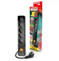 Listwa ACAR X5 5 gniazd przedłużacz przeciwprzepięciowy 1,5m 10A czarna