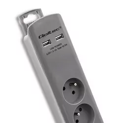 Listwa antyprzepięciowa 6 gniazd z uziemieniem Qoltec 2xUSB 1.8m szara