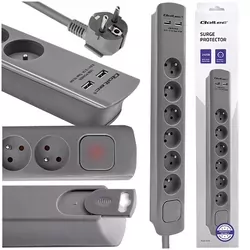 Listwa antyprzepięciowa 6 gniazd z uziemieniem Qoltec 2xUSB 1.8m szara