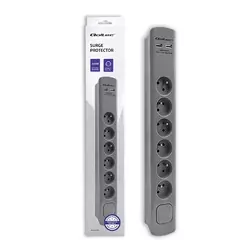 Listwa antyprzepięciowa 6 gniazd z uziemieniem Qoltec 2xUSB 1.8m szara