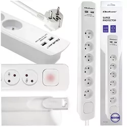 Listwa antyprzepięciowa Qoltec 1.8m biała 6 gniazd z uziemieniem 2xUSB