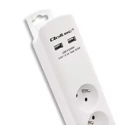 Listwa antyprzepięciowa Qoltec 1.8m biała 6 gniazd z uziemieniem 2xUSB