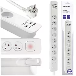 Listwa Qoltec antyprzepięciowa 8 gniazd z uziemieniem 2xUSB 1.8m biała