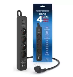 Listwa zasilająca Kerg  przeciwprzepięciowa z wyłącznikiem 4 gniazda z uziemieniem 5m 16A USB QC   USB-C QC