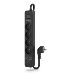 Listwa zasilająca Kerg  przeciwprzepięciowa z wyłącznikiem 4 gniazda z uziemieniem 5m 16A USB QC   USB-C QC