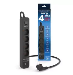 Listwa zasilająca Kerg z wyłącznikiem przeciwprzepięciowa 1,5m 16A 4 gniazda z uziemieniem USB QC   USB-C QC