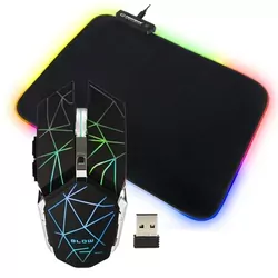 Mysz gamingowa bezprzewodowa BLOW HURRICANE 3 + mata podświetlana LED GRB