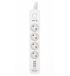 Przedłużacz przeciwprzepięciowy z wyłącznikiem Kerg 4 gniazda z uziemieniem   3x USB 1,5m 16A
