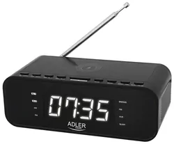 Radiobudzik Adler AD 1192B czarny, Bluetooth 5.0, ładowarka bezprzewodowa 5W, LED