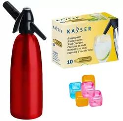 Saturator czerwony 1L QUICK SODA syfon do wody   10 naboi   5 kostek lodu