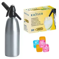 Saturator do wody QUICK SODA syfon 1L srebrny   10 naboi   5 kostek lodu
