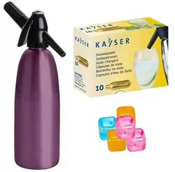 Saturator do wody QUICK SODA syfon fioletowy 1L   10 naboi   5 kostek lodu