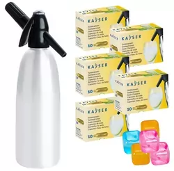 Saturator  do wody syfon 1L biały QUICK SODA   50 naboi   5 kostek lodu