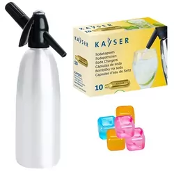 Saturator QUICK SODA 1L syfon do wody biały   10 naboi   5 kostek lodu