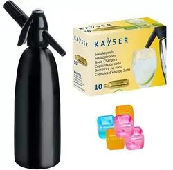 Saturator QUICK SODA 1L syfon do wody czarny   10 naboi   5 kostek lodu