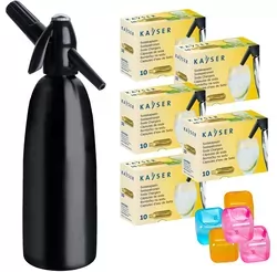 Saturator QUICK SODA czarny 1L syfon do wody   50 naboi   5 kostek lodu