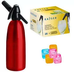 Saturator QUICK SODA czerwony syfon do wody 1L   25 naboi   5 kostek lodu