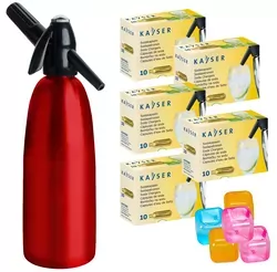 Saturator QUICK SODA czerwony syfon do wody 1L   50 naboi   5 kostek lodu