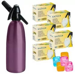 Saturator syfon do wody fioletowy 1L QUICK SODA   50 naboi   5 kostek lodu