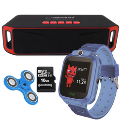 Smartwatch zegarek zestaw dla dzieci niebieski  Maxlife Kids Watch MXKW-300   głośnik bluetooth   karta 16GB