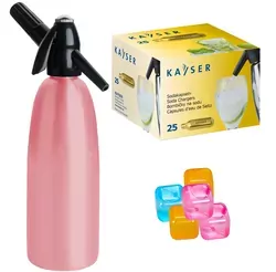 Syfon do wody saturator QUICK SODA 1L różowy   25 naboi   5 kostek lodu