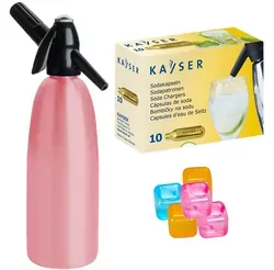 Syfon do wody saturator różowy 1L QUICK SODA  10 naboi   5 kostek lodu