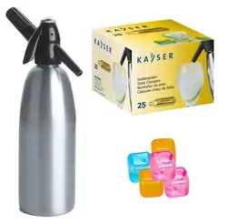 Syfon do wody saturator srebrny 1L QUICK SODA   25 naboi   5 kostek lodu