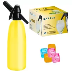 Syfon saturator do wody żółty QUICK SODA 1L   25 naboi   5 kostek lodu