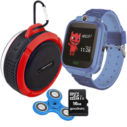Zestaw dla dzieci smartwatch niebieski  zegarek Maxlife Kids Watch MXKW-300   karta 16GB   głośnik Bluetooth