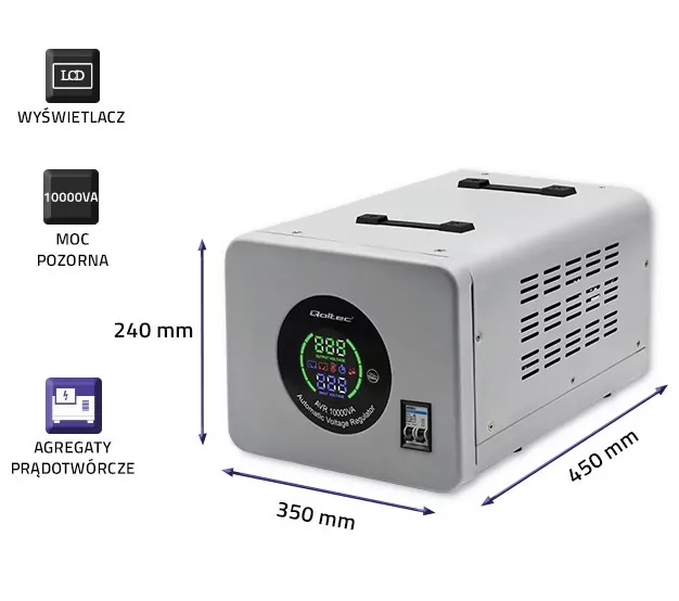 Stabilizator napięcia AVR 10000VA 8000W automatyczny Qoltec