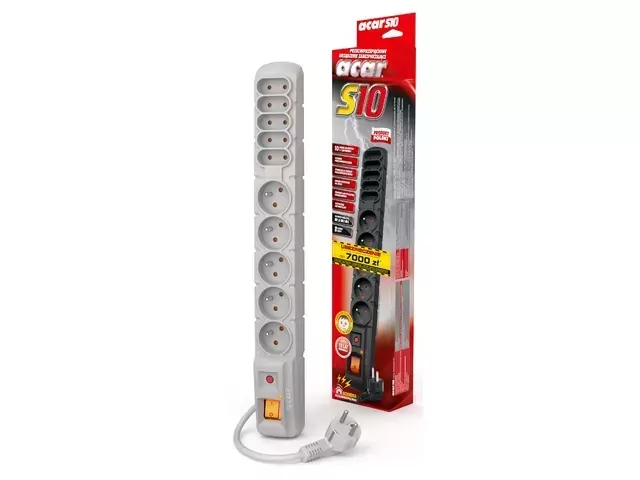 Listwa zasilająca ACAR S10 5X 1.5m 230V PL płaskie 230V szara