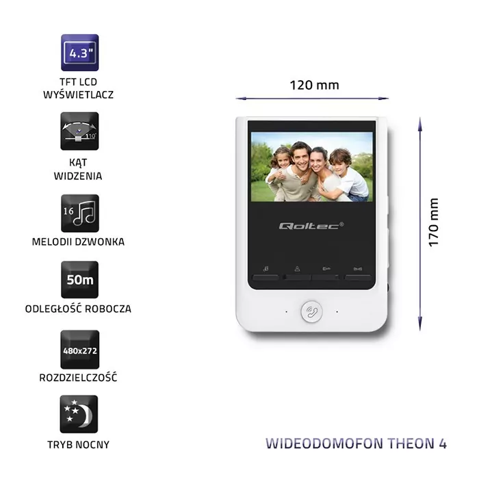 Wideodomofon Qoltec Theon 4 TFT LCD biały 4.3" 