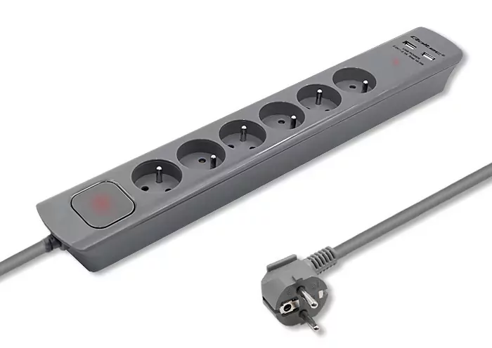Listwa antyprzepięciowa 6 gniazd z uziemieniem Qoltec 2xUSB 1.8m szara