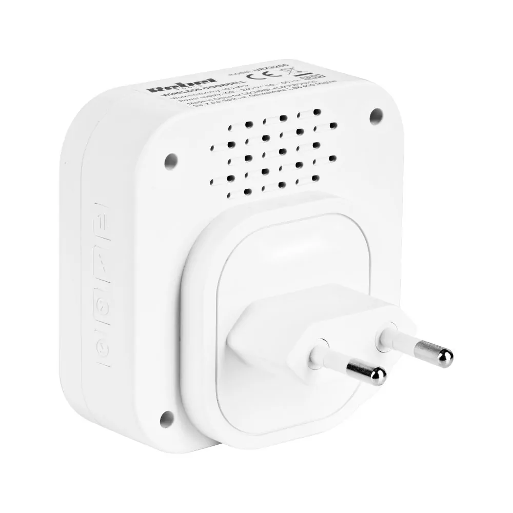 Dzwonek bezprzewodowy Rebel z wtyczką 230V do drzwi 36 melodii 2xUSB