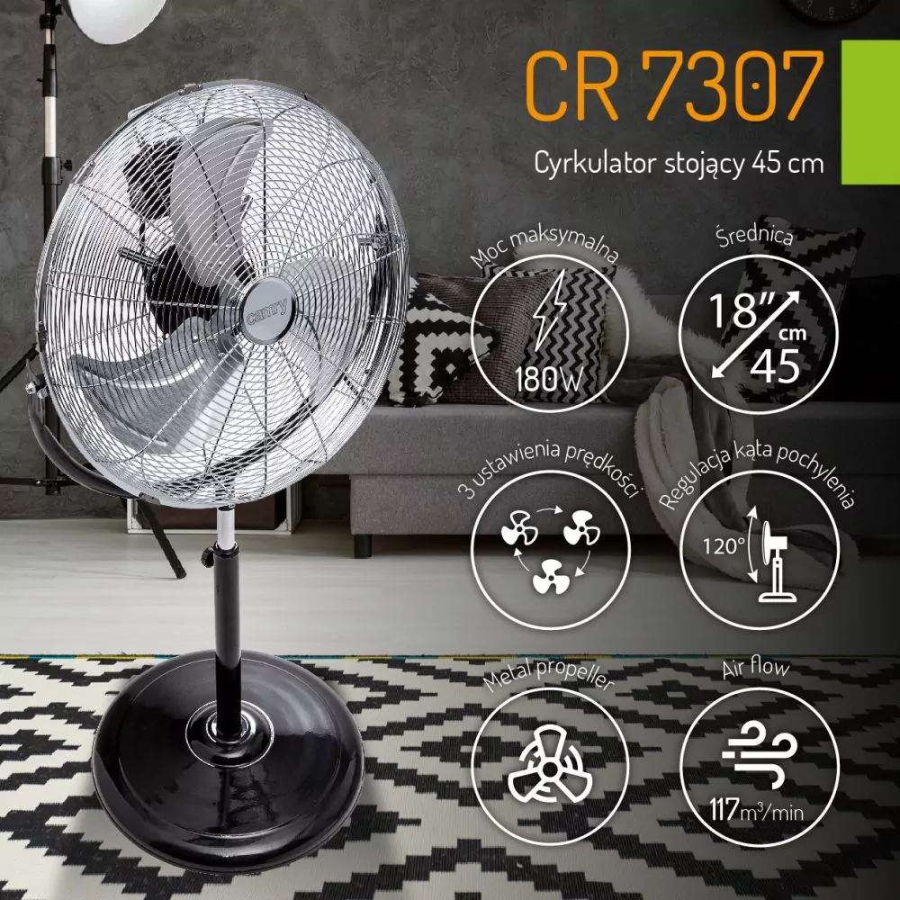 Cyrkulator wentylator podłogowy Camry CR 7307 wiatrak 45 cm
