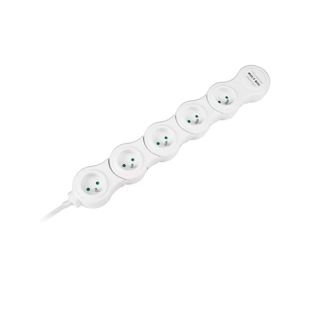 Przedłużacz sieciowy Rebel 1.5m typu snake 5x230V + 2xUSB 