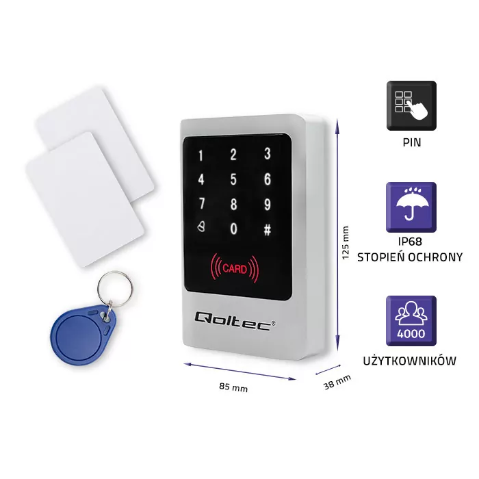 Zamek szyfrowy z czytnikiem RFID Qoltec MIMAS brelok dzwonek kod karta