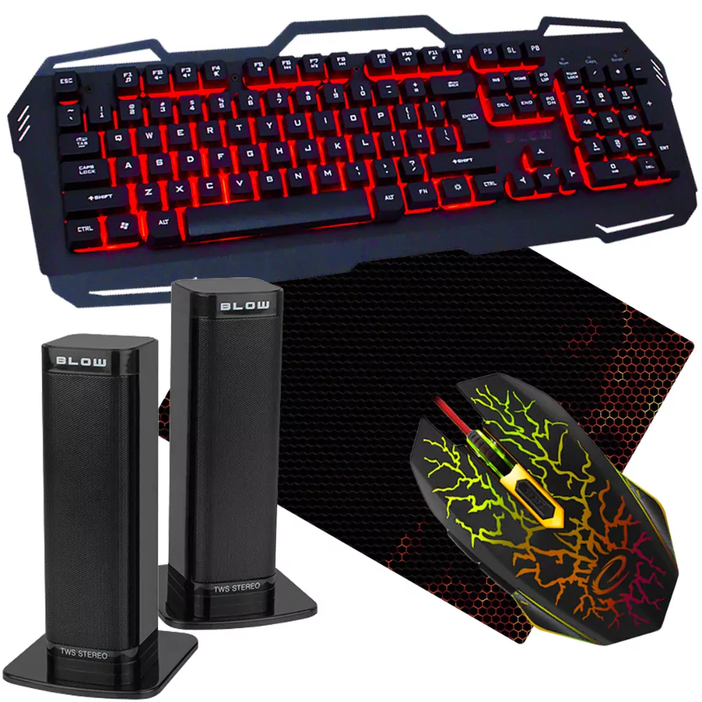 Klawiatura podświetlana gamingowa BLOW COLD STEEL + mata + mysz  + głośniki BT760TWS