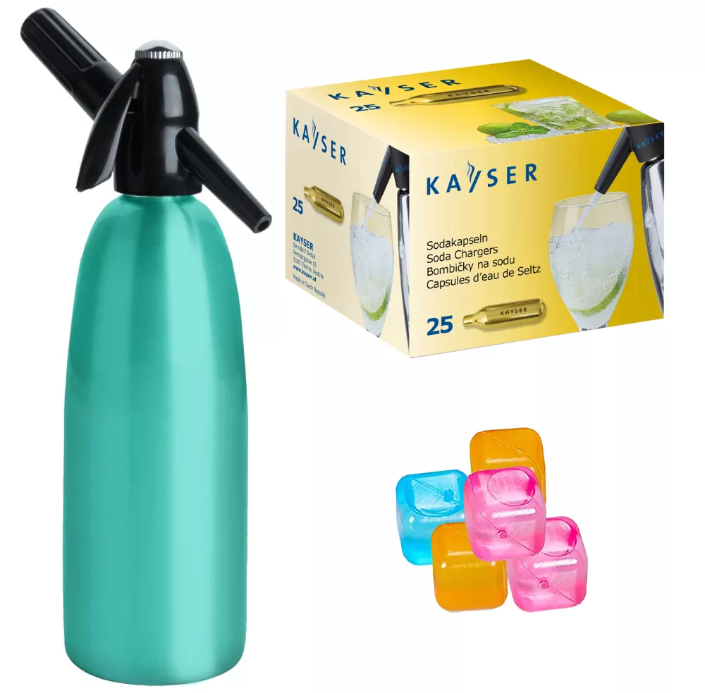 Saturator QUICK SODA 1L syfon do wody miętowy + 25 naboi + 5 kostek lodu