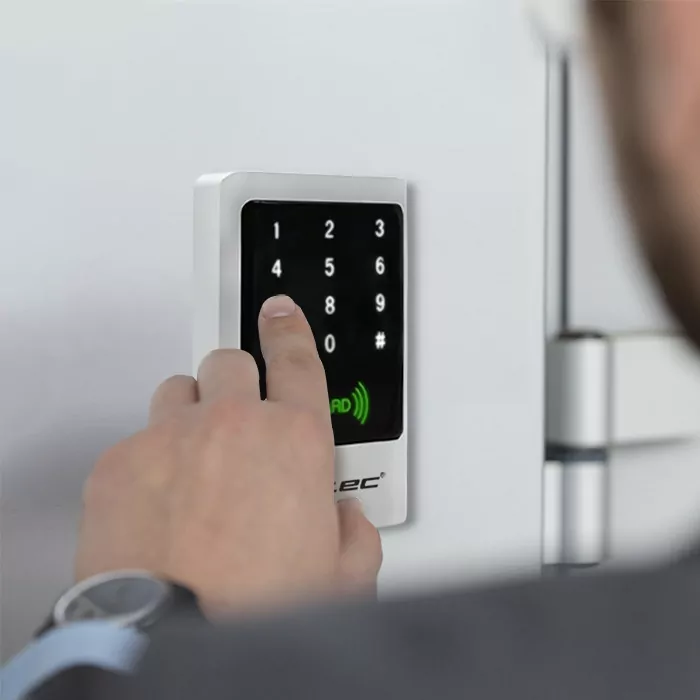 Zamek szyfrowy z czytnikiem RFID Qoltec MIMAS brelok dzwonek kod karta