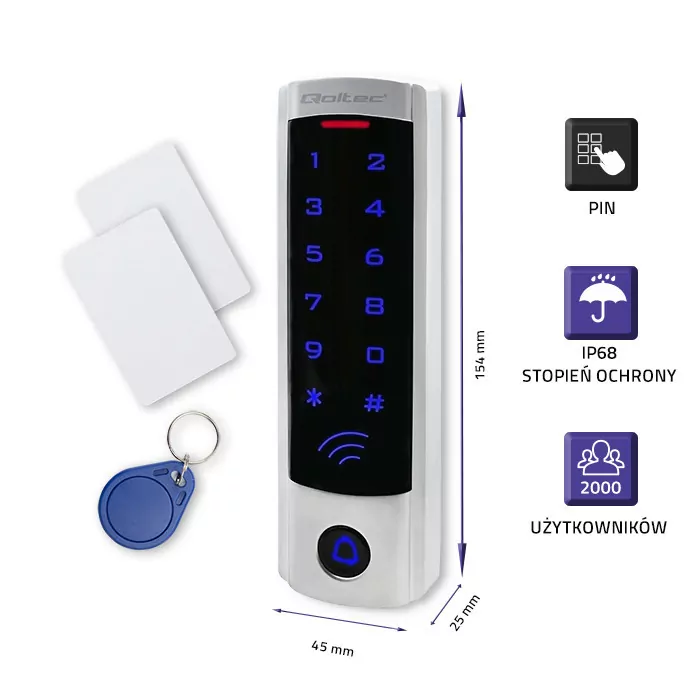 Szyfrowy zamek Qoltec DIONE slim brelok dzwonek kod karta z czytnikiem RFID
