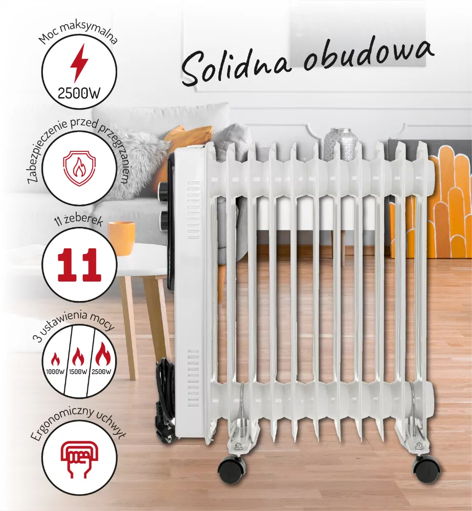 Grzejnik olejowy 11 żeberek Adler AD 7817 2500 W