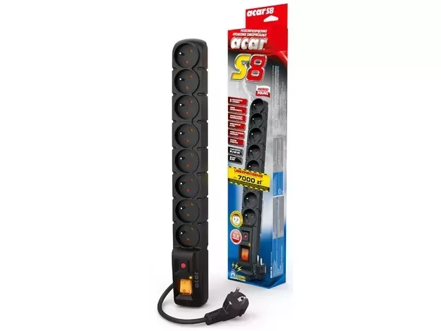 Listwa zasilająca 3m ACAR S8 PL czarna 8X 230V