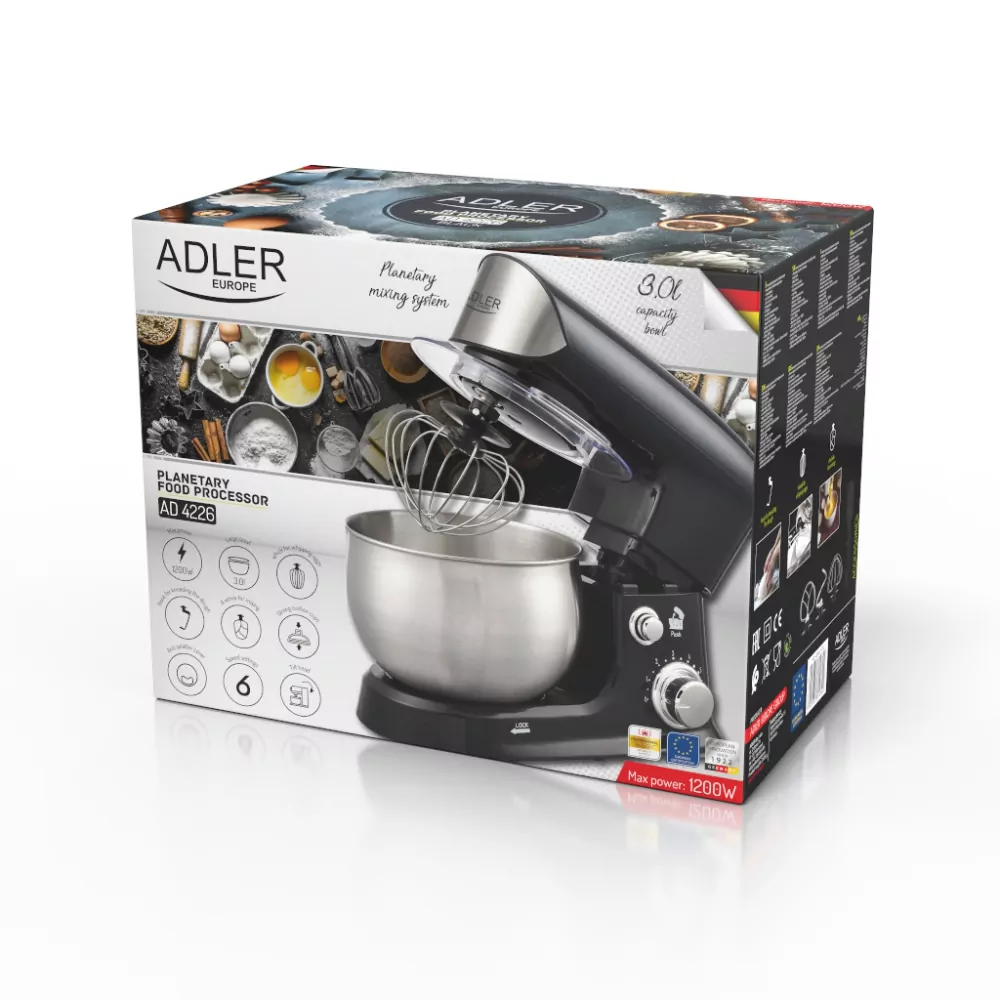 Robot planetarny 3L Adler AD 4226b 3 mieszadła 1200W - czarny