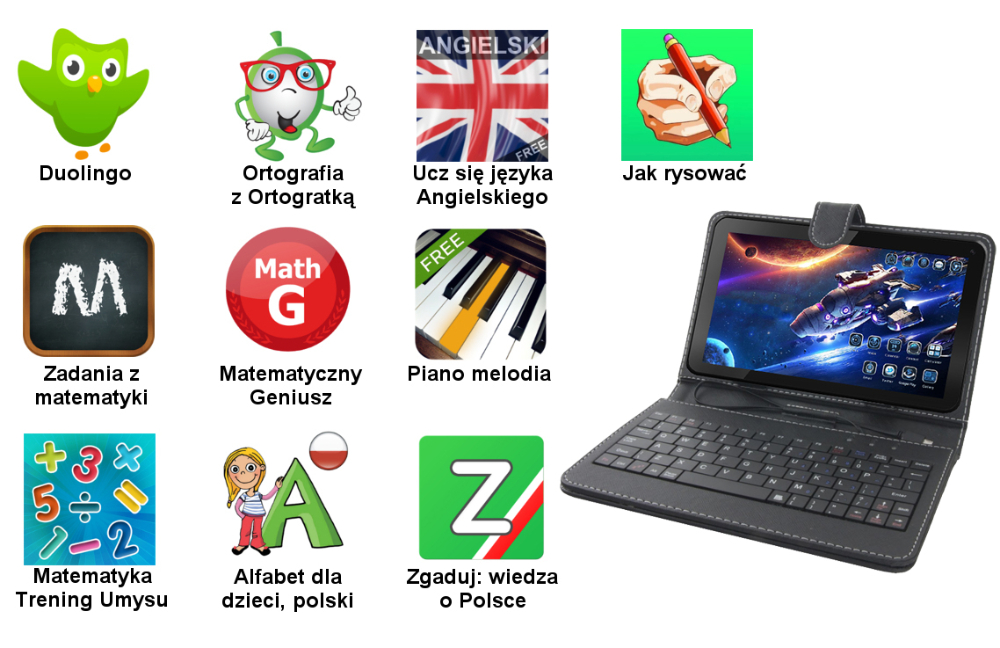 Edukacyjny tablet KIDS 4G dla dzieci + gry + klawiatura