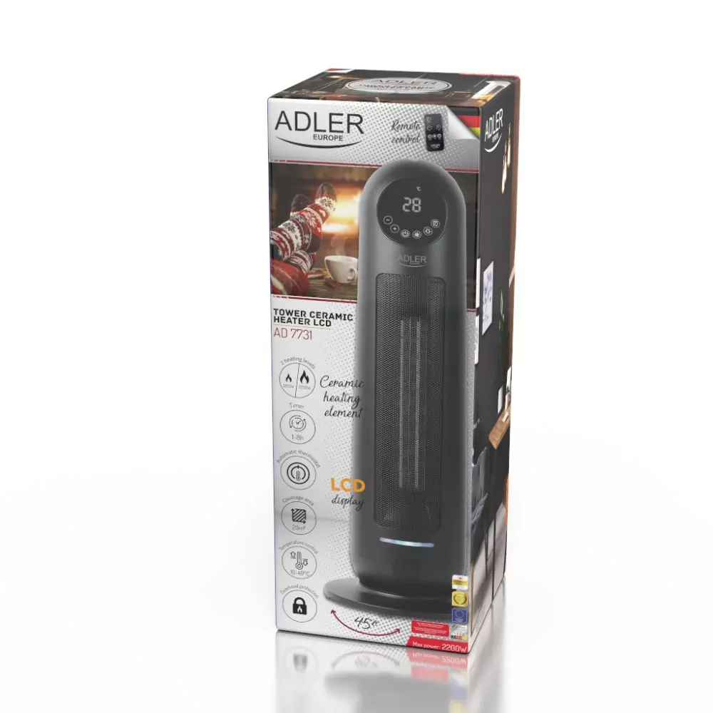 Kolumnowy termowentylator ceramiczny z timerem + pilot LCD Adler AD 7731