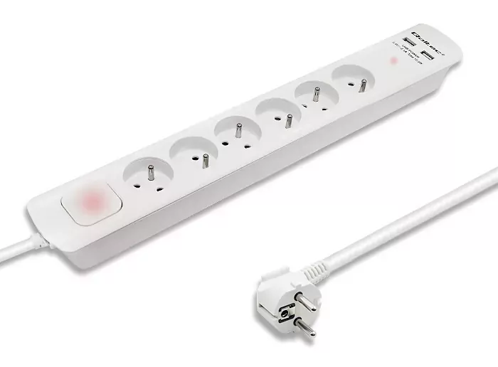 Listwa antyprzepięciowa Qoltec 1.8m biała 6 gniazd z uziemieniem 2xUSB 