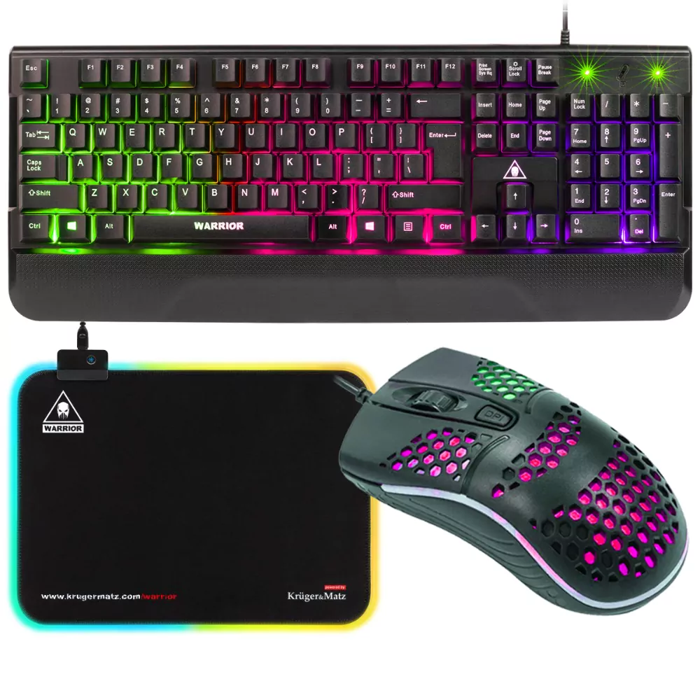 Gamingowa klawiatura Kruger&Matz Warrior GK-80 LED RGB + mata podświetlana + mysz gamingowa