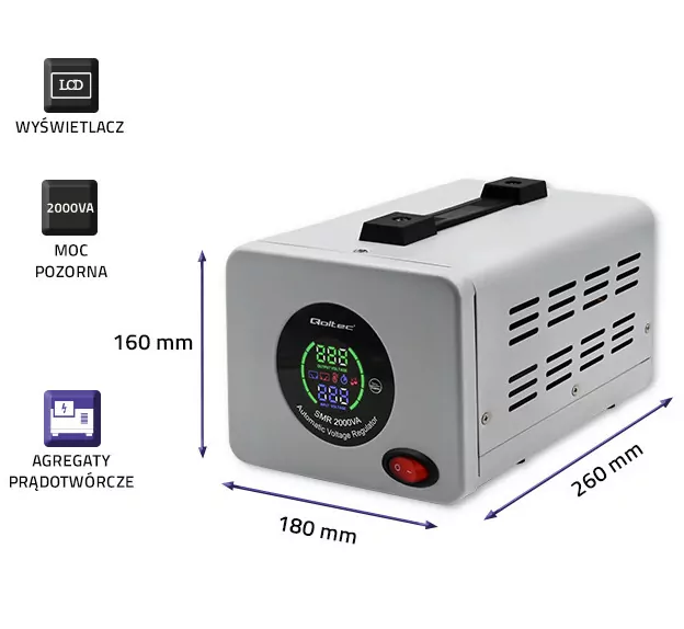 Stabilizator napięcia Qoltec automatyczny AVR PRO 2000VA 3% 1600W